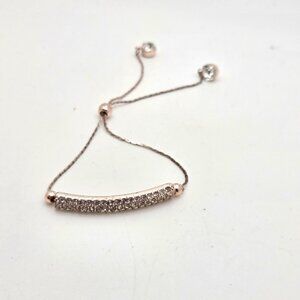 Rose Gold Plated Bar Plaque Bolo Bracelet Crystal Accents